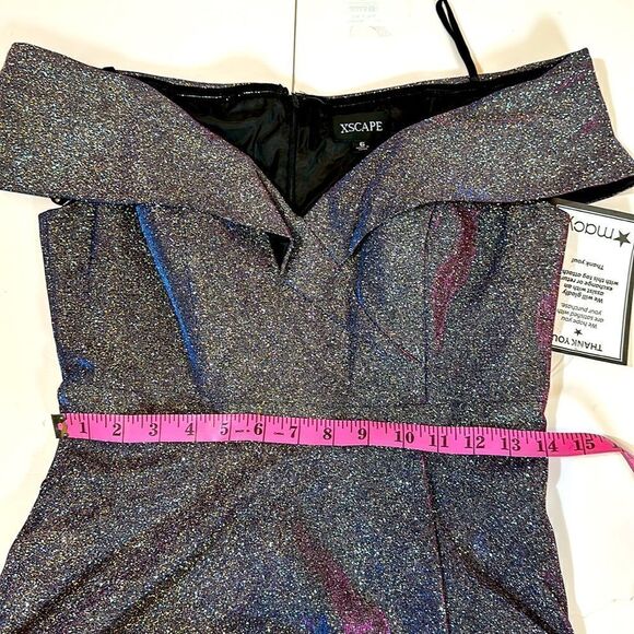 Xscape women’s off-the-shoulder sweetheart neck cap sleeve glitter gown size 6 - Picture 9 of 14